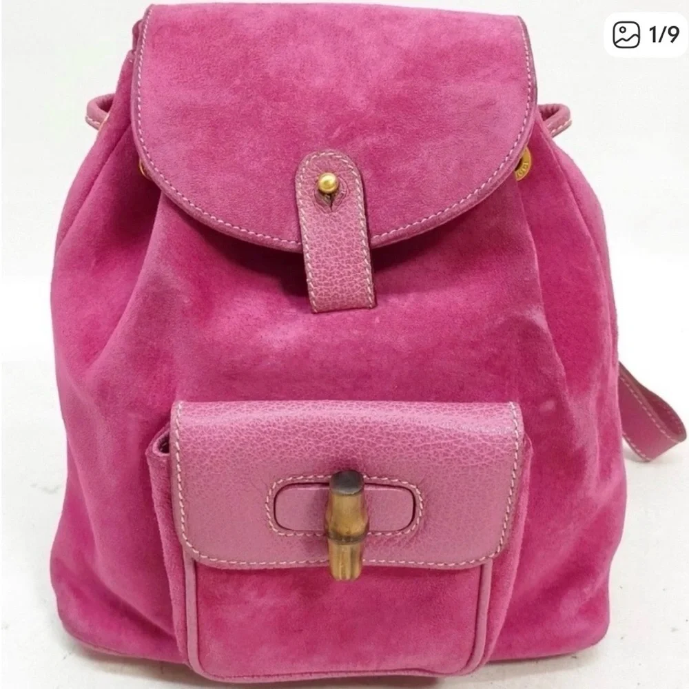 gucci mini backpack pink & Blue GG Monogram From prints to embroidered details Gucci Calfskin Bamboo Backpack Glossy